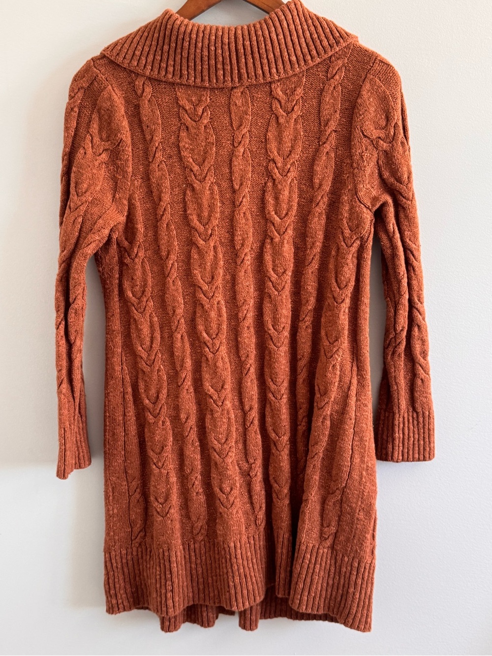 J.Jill Petite S Cable Knit Long Cardigan Sweater Rust Orange Wool Blend - Picture 4 of 4